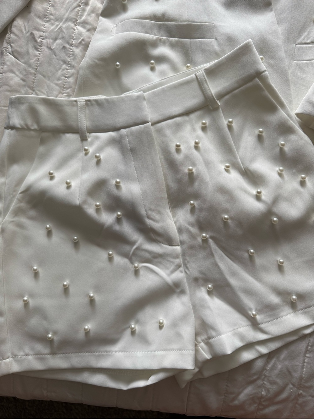 Boohoo White Pearl-Embellished Blazer and Shorts Set - Picture 2 of 6